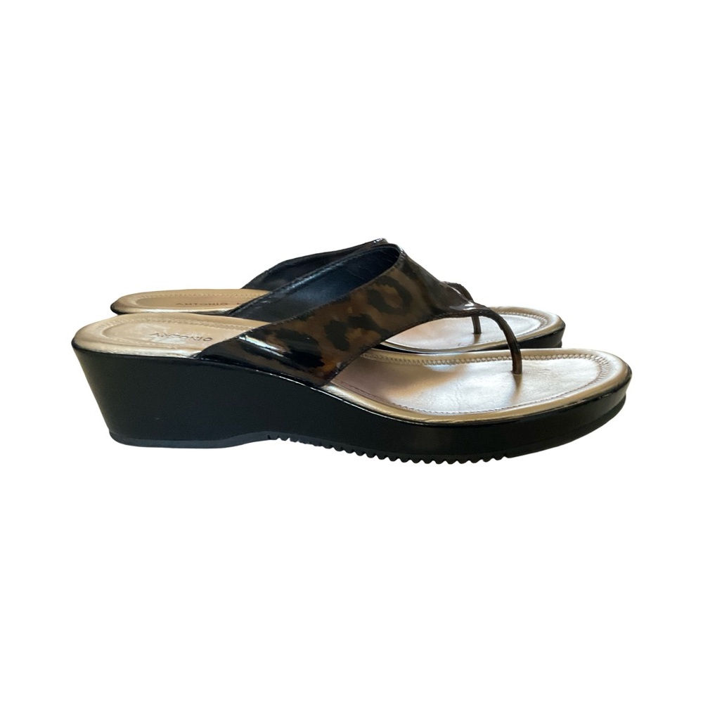 Antonio Melani Leopard Patent Thong Wedge Sandals 10 Comfort Slip On - Picture 4 of 10